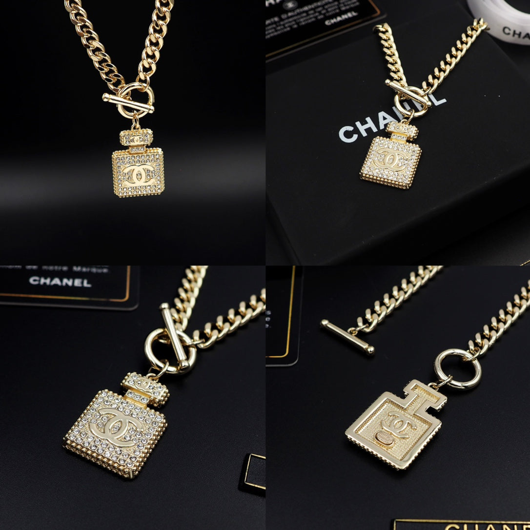 18K  Chanel Diamond Perfume Bottle Pendant Necklace