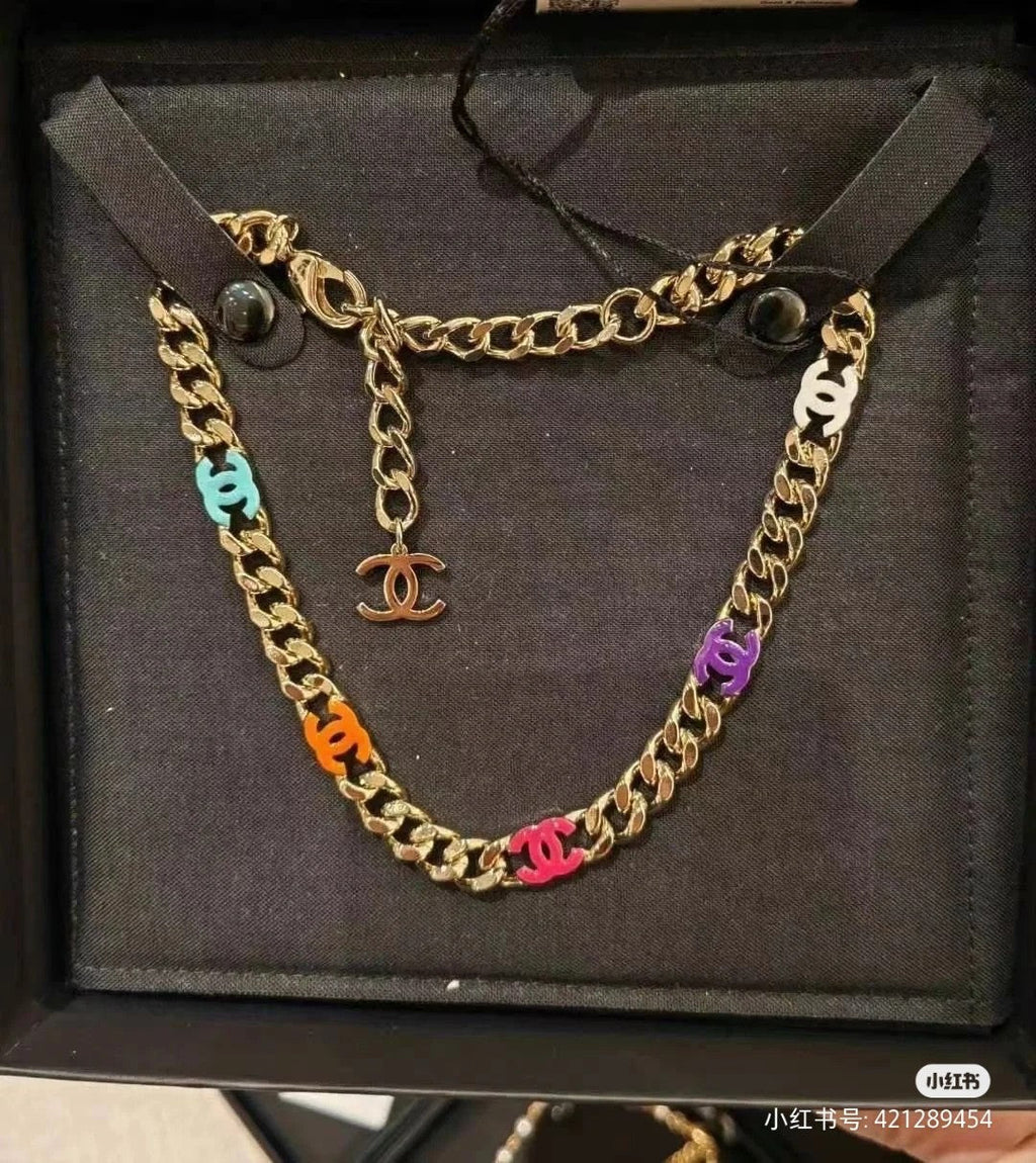 18K  Chanel Color Logo Chain Necklace