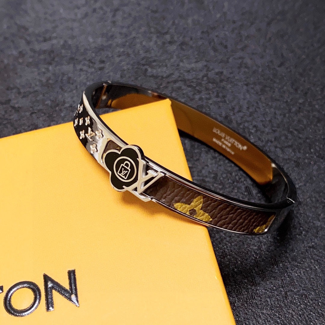 18K Louis Vuitton Leather Lock Bracelet