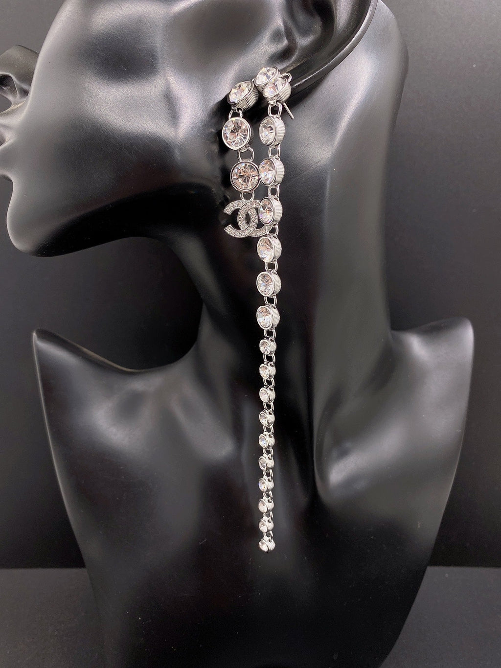 18K  Chanel Long Crystal Earrings
