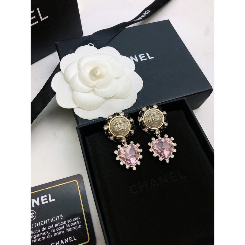 18K  Chanel Heart Pink Crystal Earrings