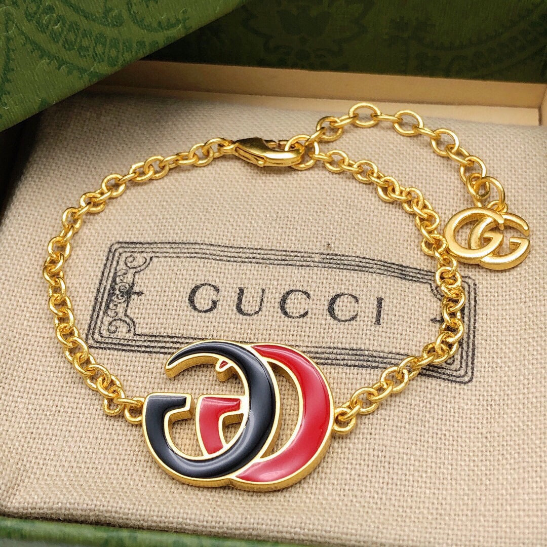 18K Double Gucci Pink & Black Logo Bracelet