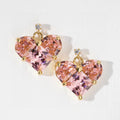 18K Celine Pink Crystal Heart Earrings