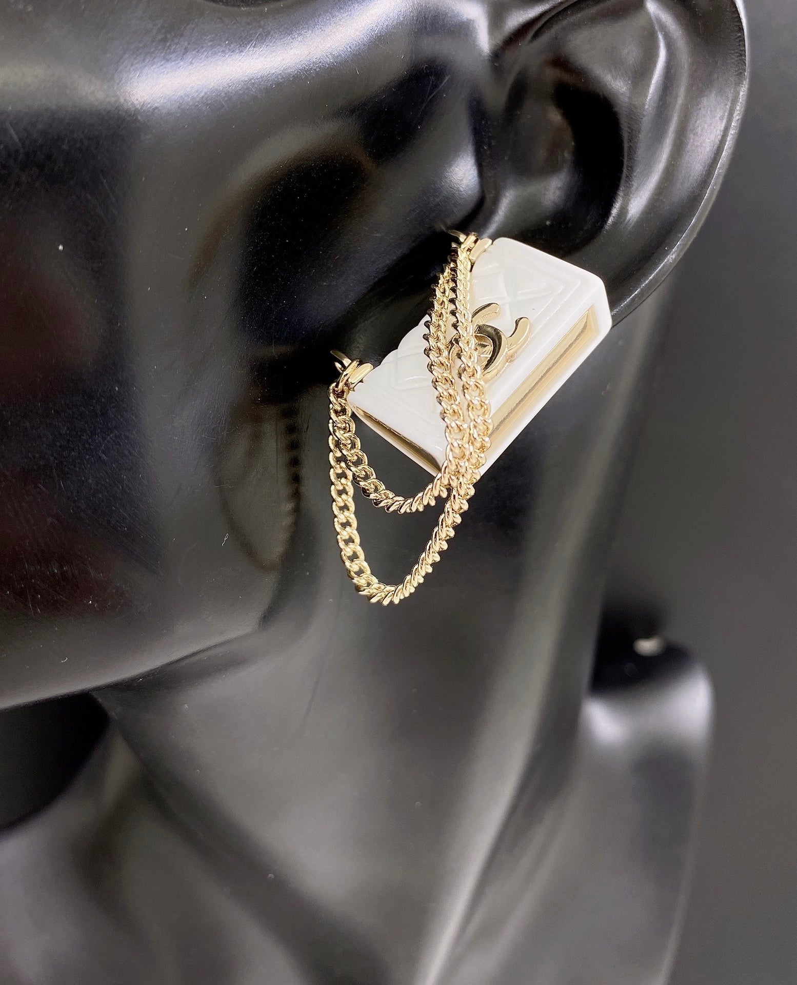 18K  Chanel White Bag Earrings