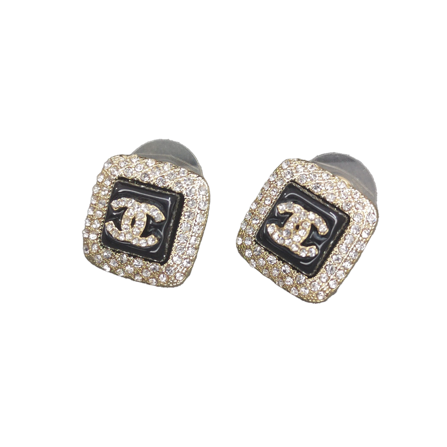 18K  Chanel Diamond Square Black Earrings