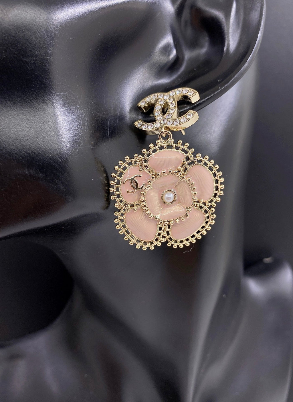 18K  Chanel Pink Flower Earrings