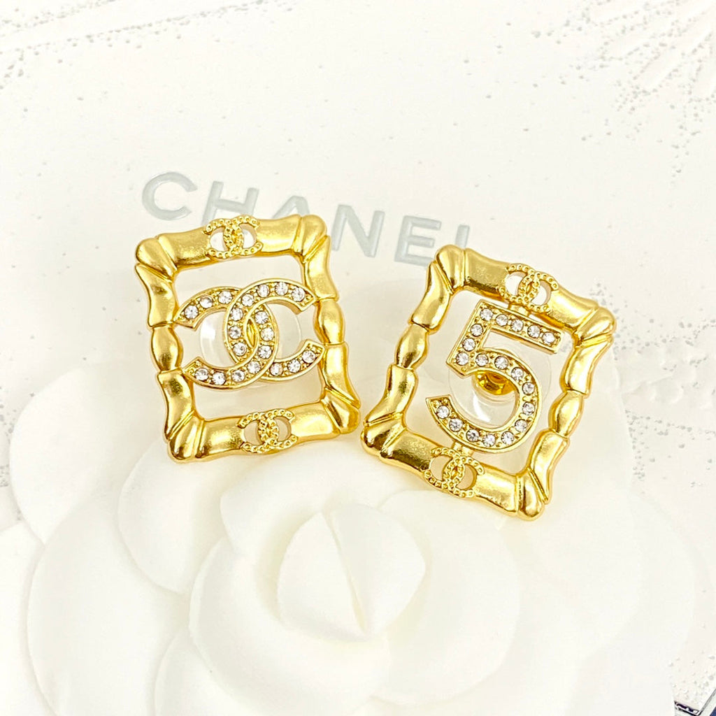18K  Chanel No.5 Square Diamond Earrings
