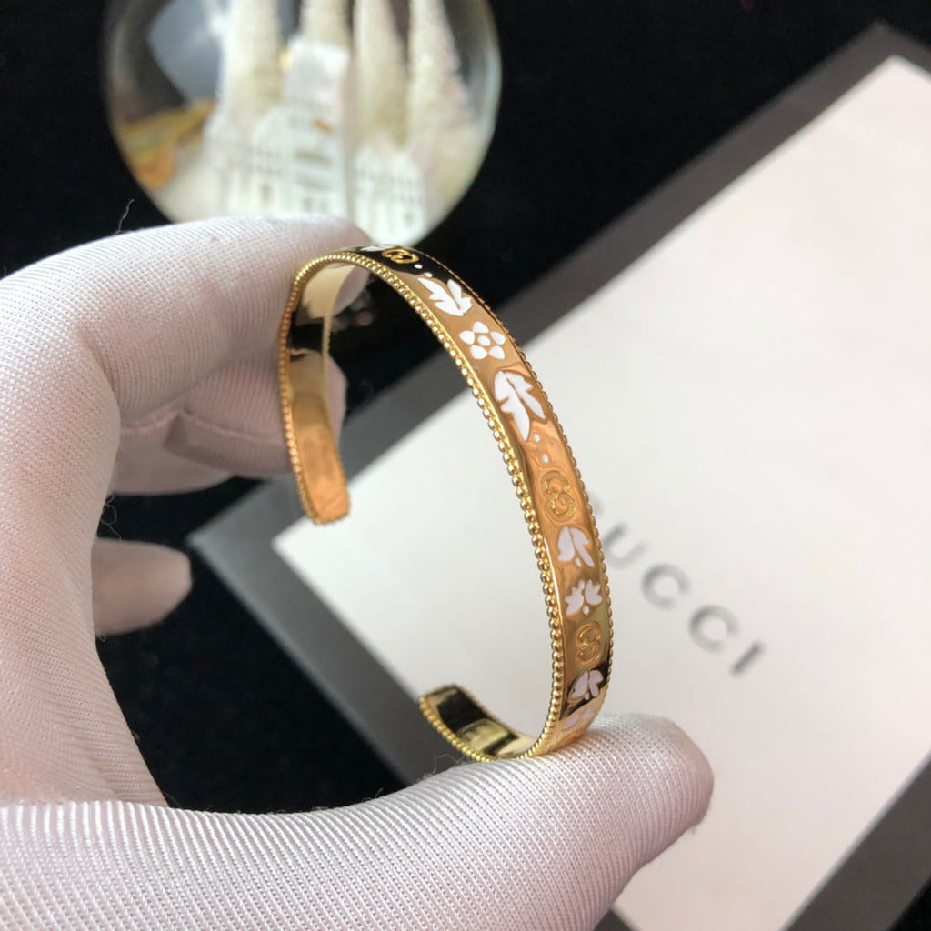 18K Double Gucci Icon Blossom Enamel Bangle Bracelet
