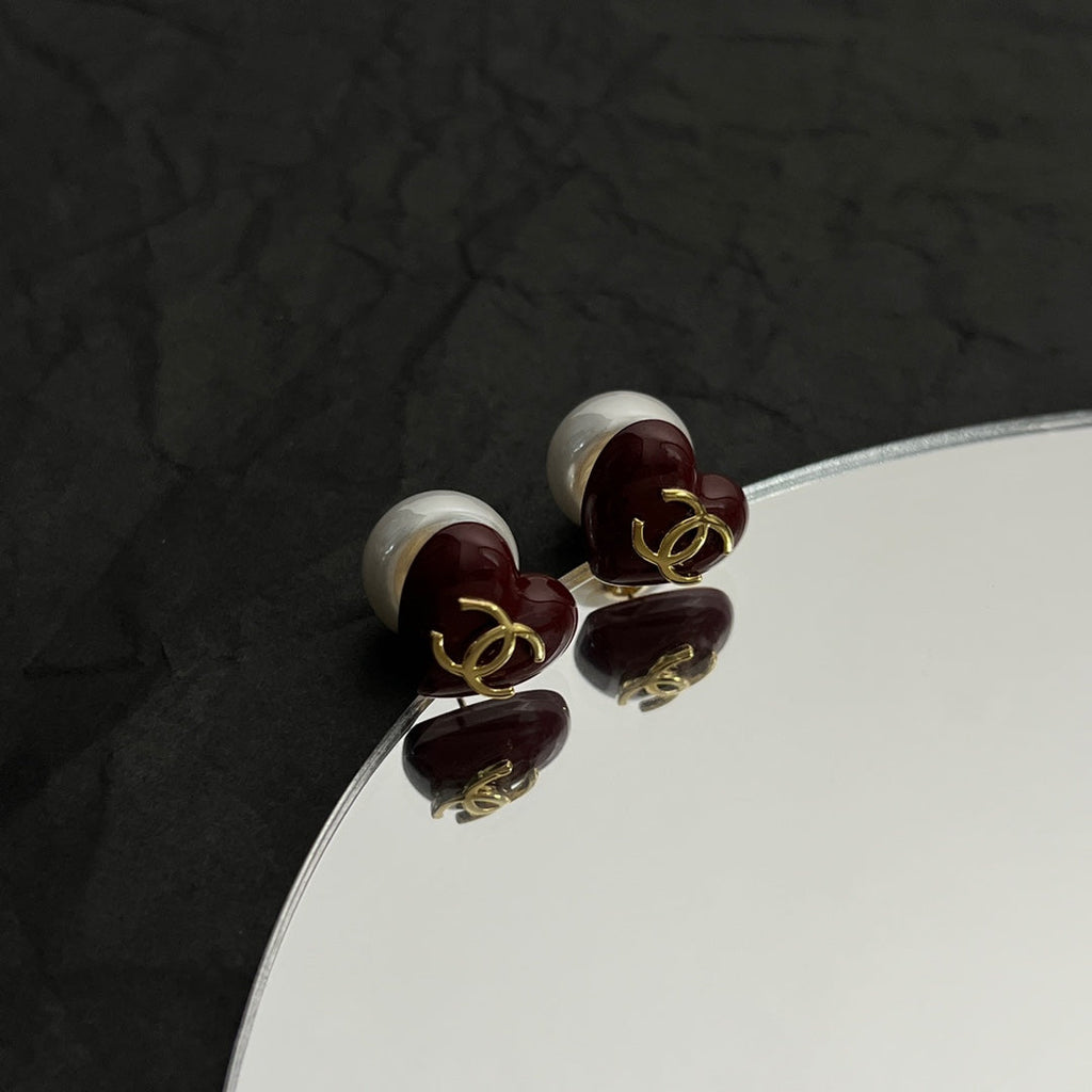 18K  Chanel Red Heart Earrings