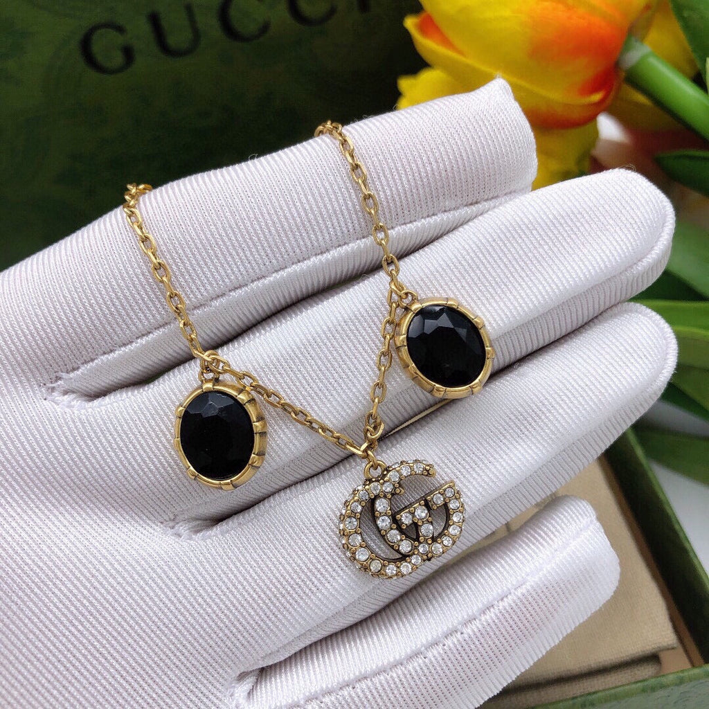 18K Double Gucci Black Stones Bracelet