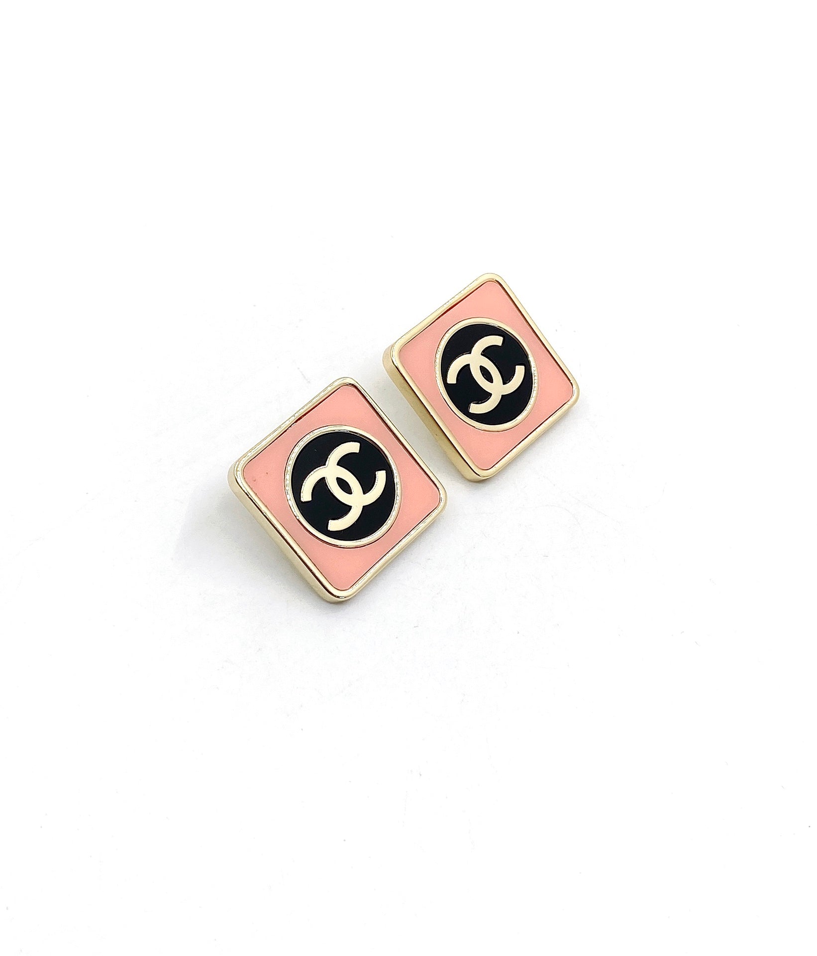 18K  Chanel Square Pink Earrings