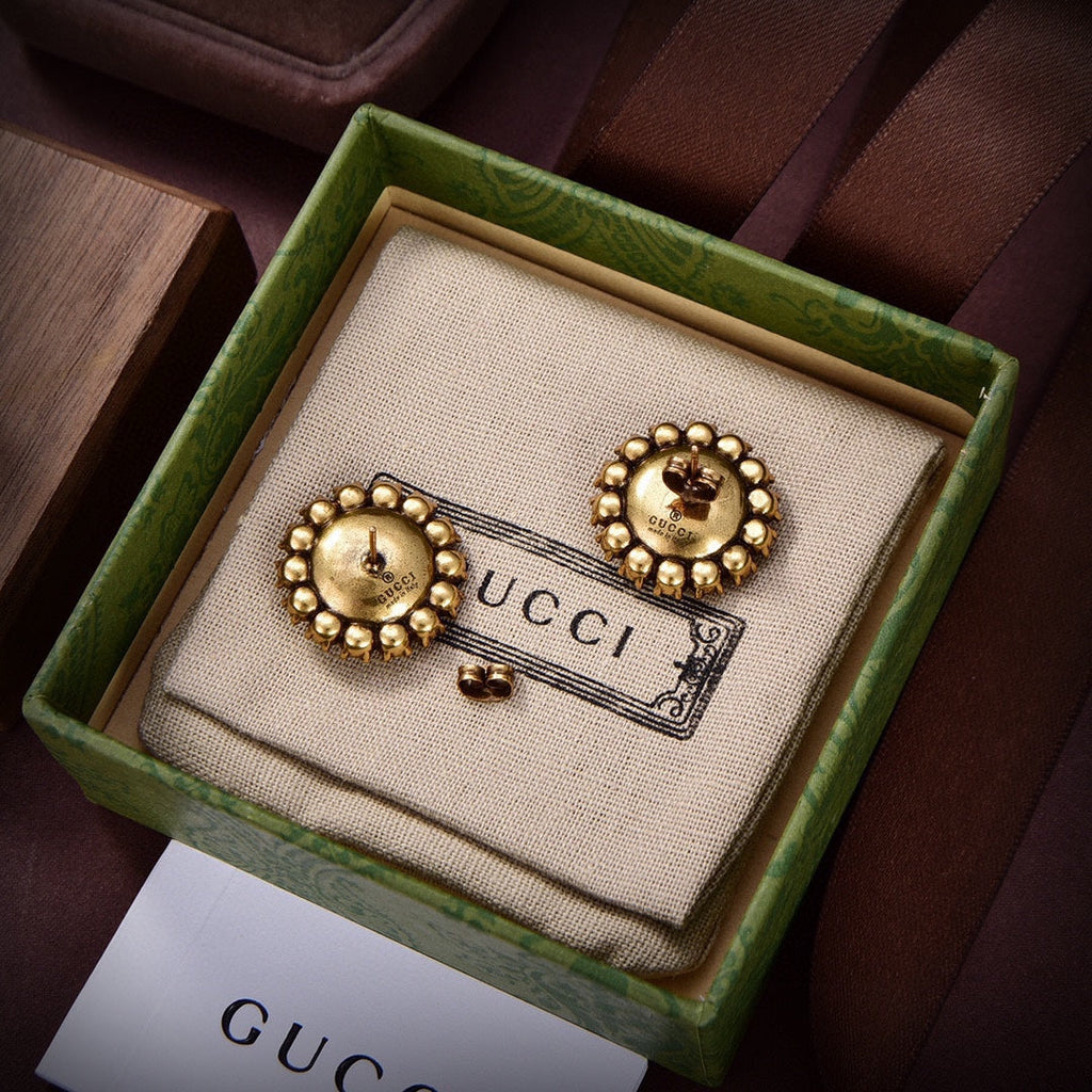 18K Double Gucci Flower Crystals Earrings