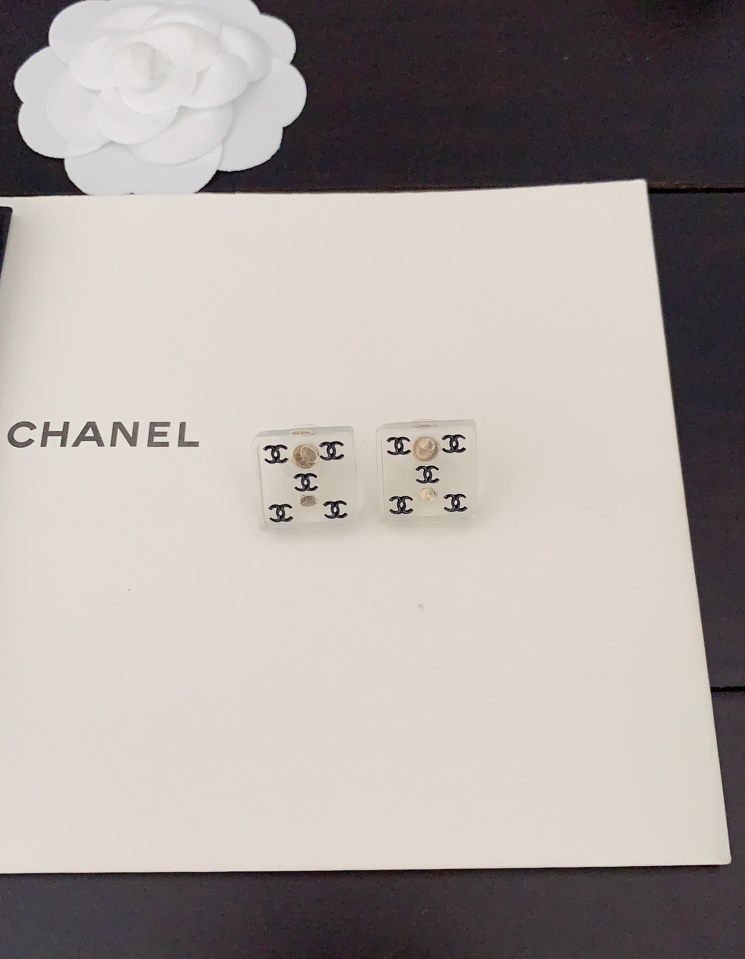 18K  Chanel Transparent Resin Earrings