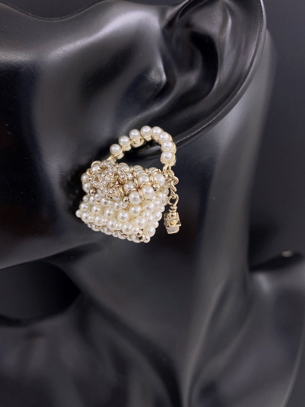 18K  Chanel Small Bag Pearl Earrings
