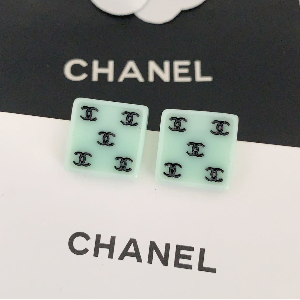 18K  Chanel Green Resin Earrings