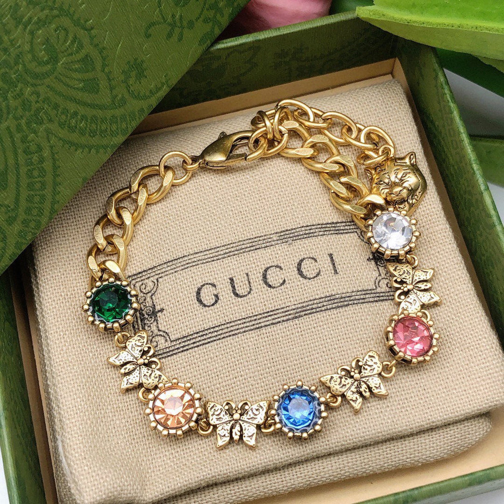 18K Double Gucci Interlocking Gucci Crystals Bracelet