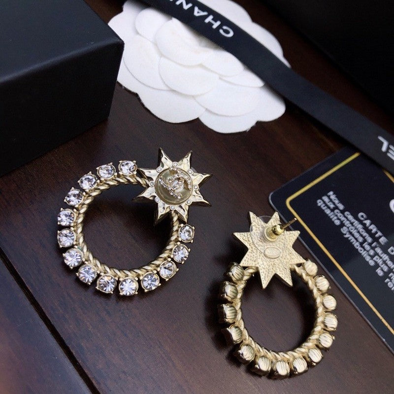 18K  Chanel Star Full Crystal Earrings