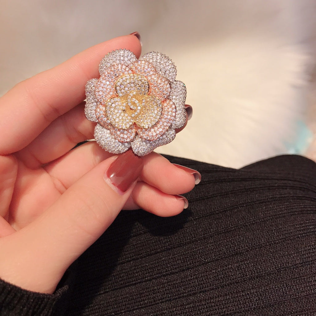 18K  Chanel Pink Flower Diamond Brooch