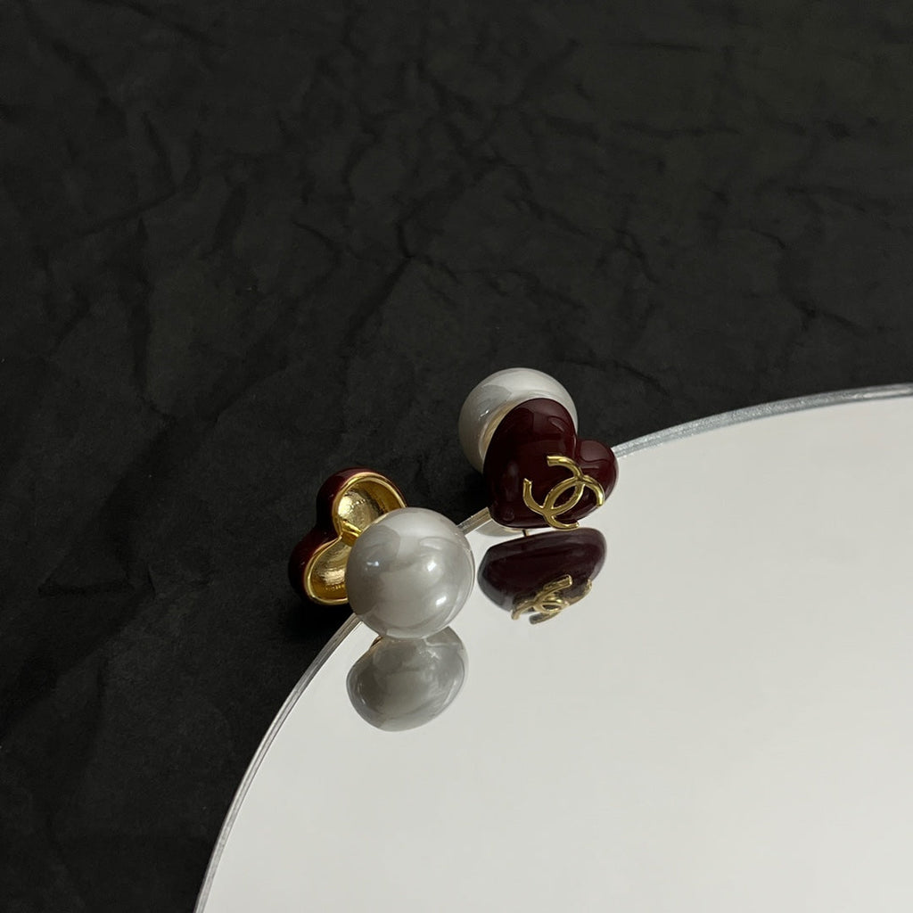 18K  Chanel Red Heart Earrings