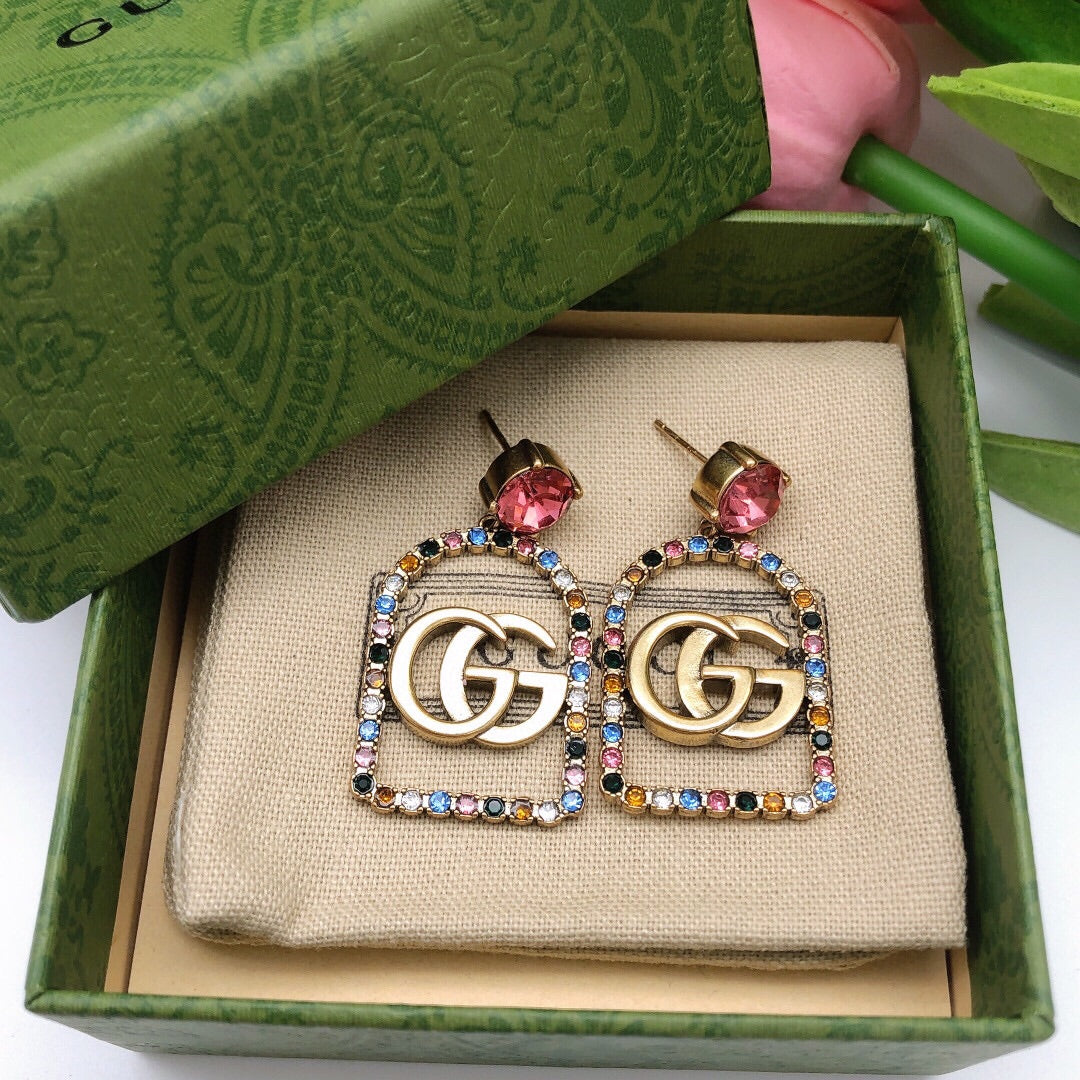 18K Double Gucci Color Crystals Earrings
