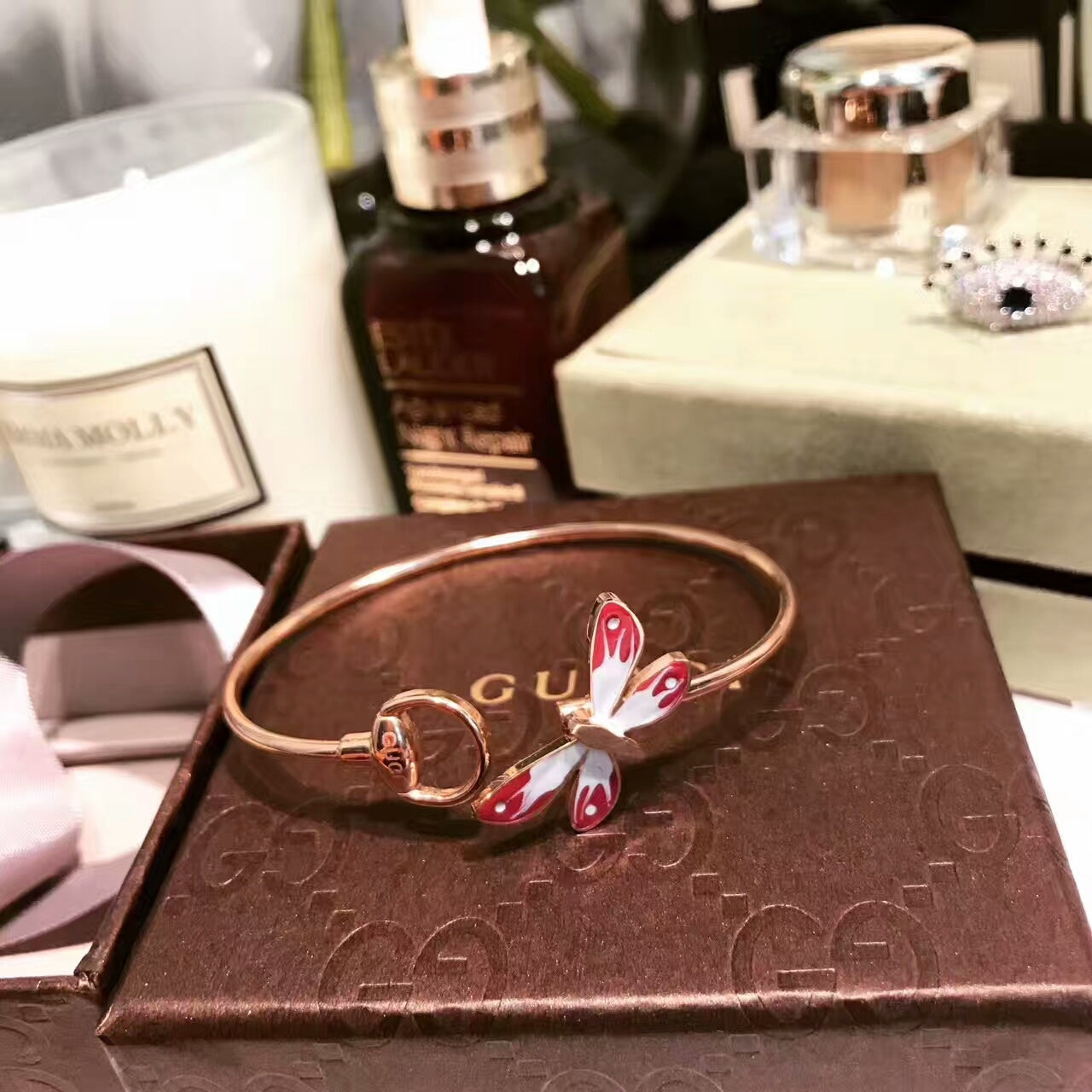 18K Double Gucci Flora Bangle Bracelet