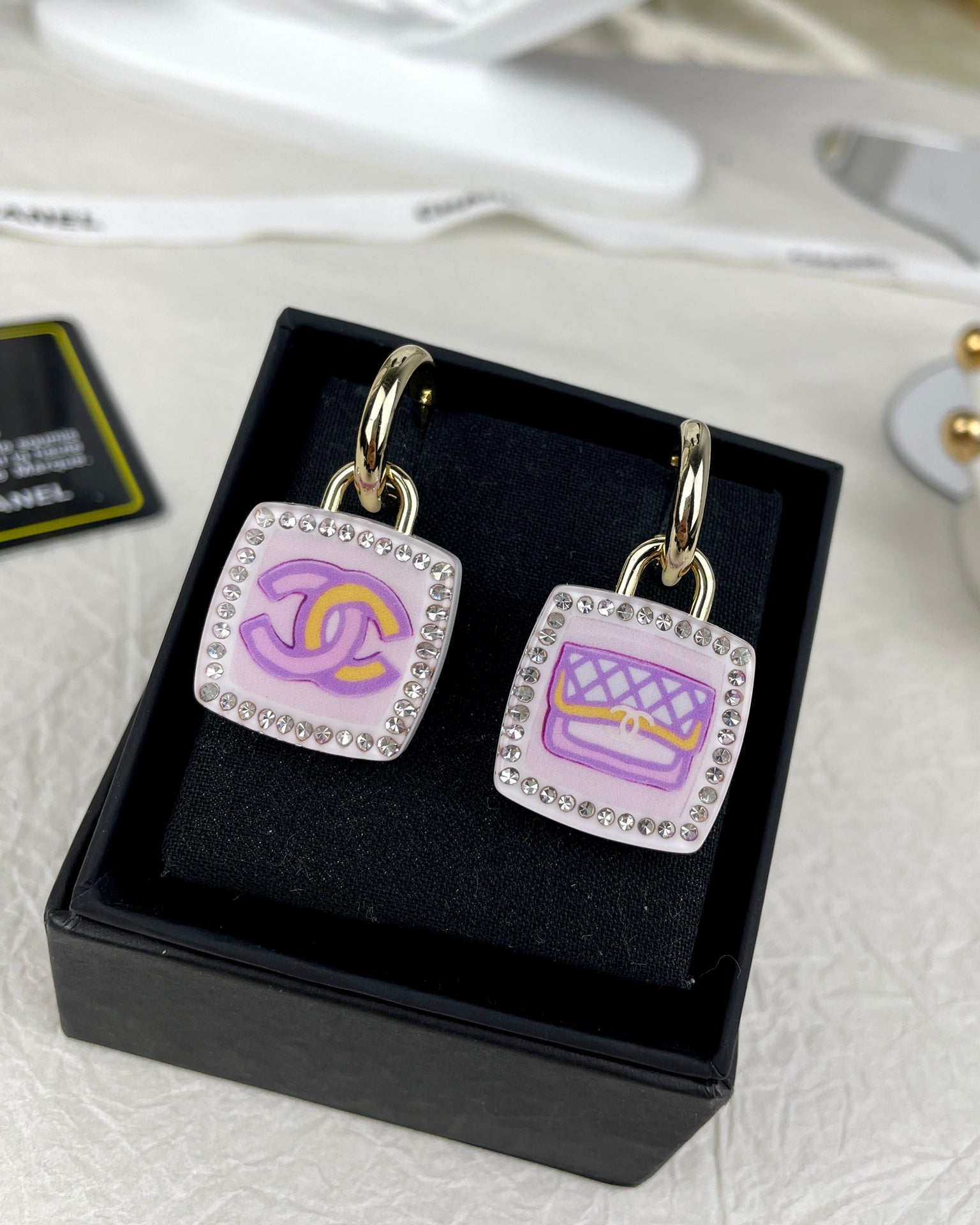 18K  Chanel Pink Bottle Earrings