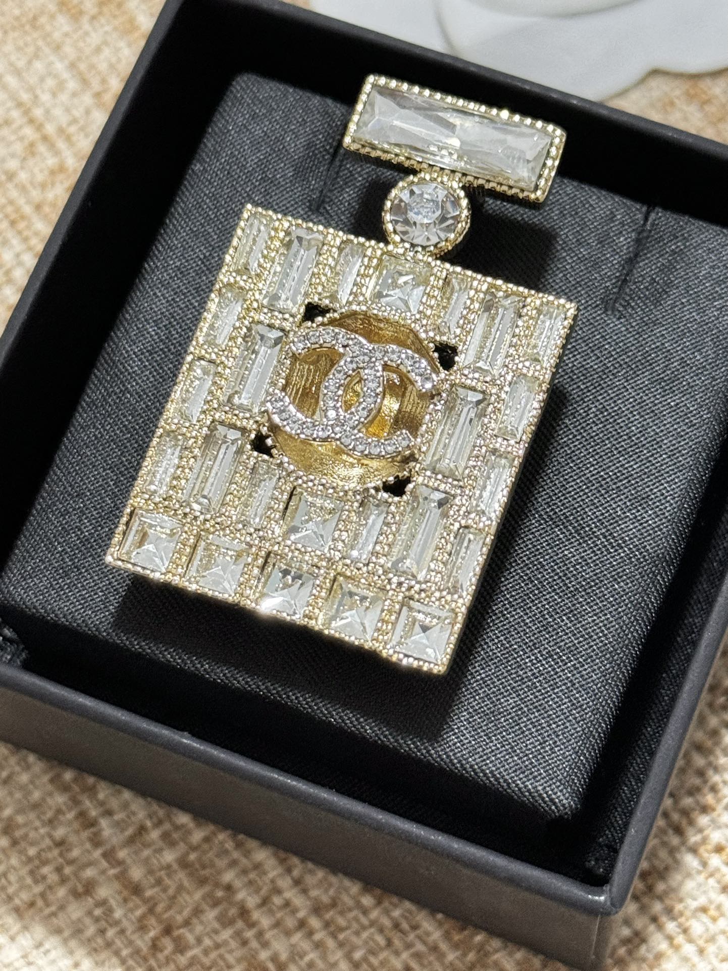 18K  Chanel Perfume Bottle Crystals Brooch