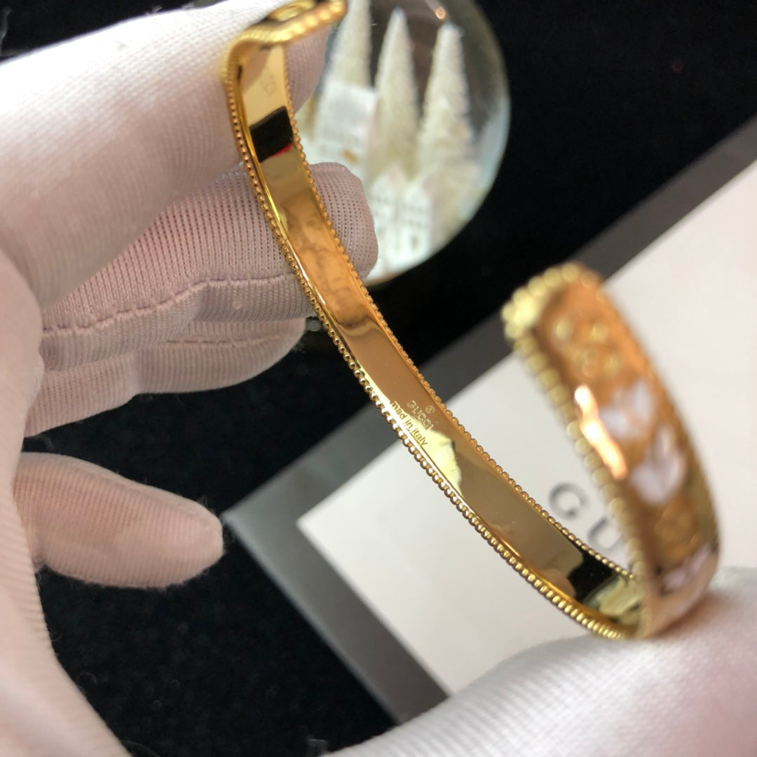 18K Double Gucci Icon Blossom Enamel Bangle Bracelet