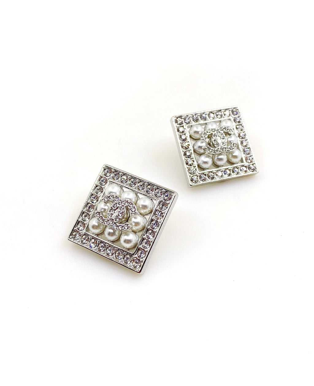 18K  Chanel Square Diamond Earrings