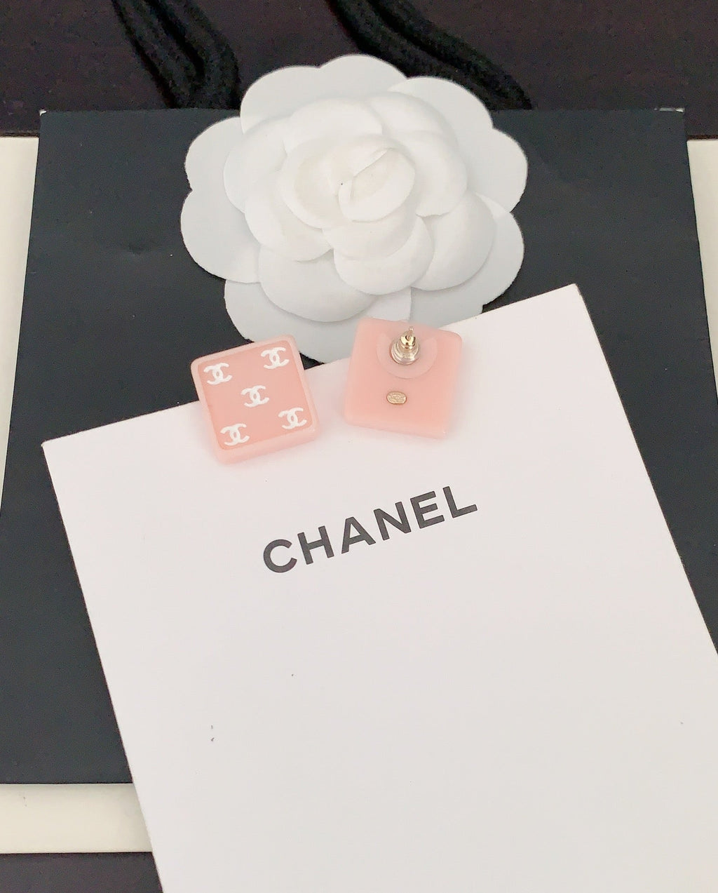18K  Chanel Pink Resin Earrings