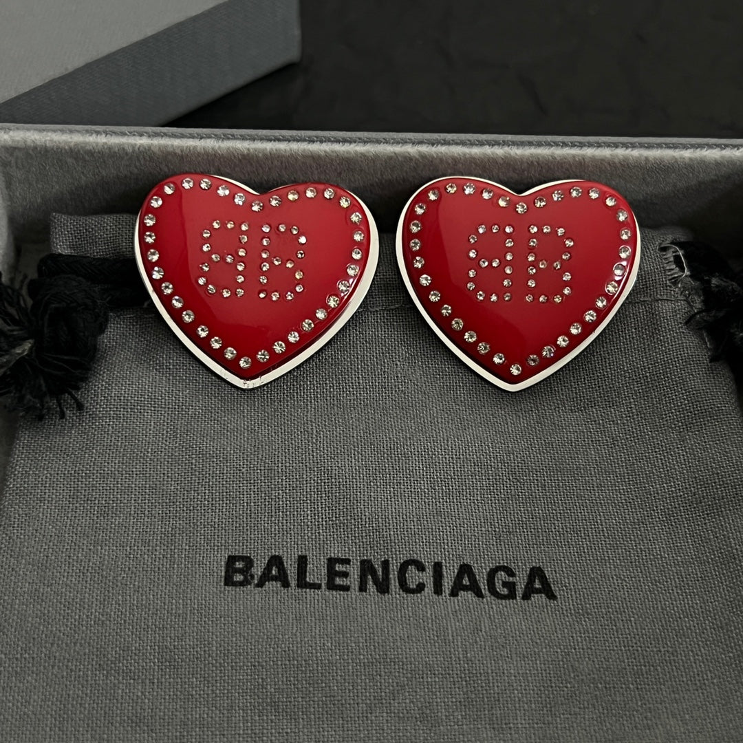 18K Balenciaga Red Heart Earrings