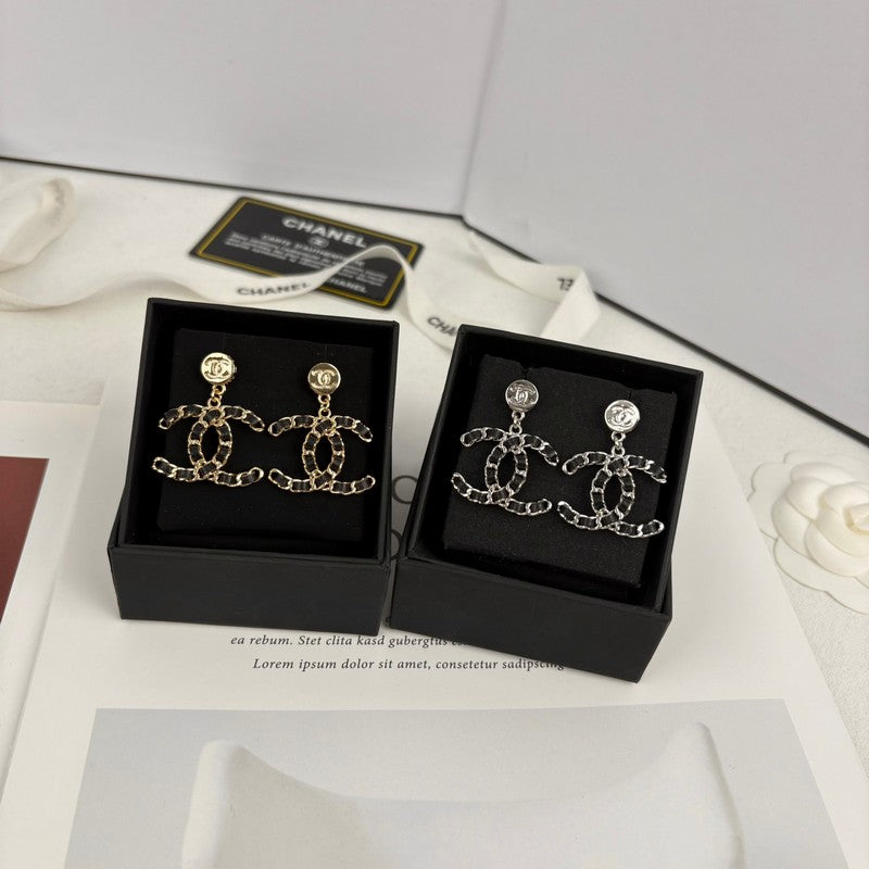 18K  Chanel Leather Gold Earrings