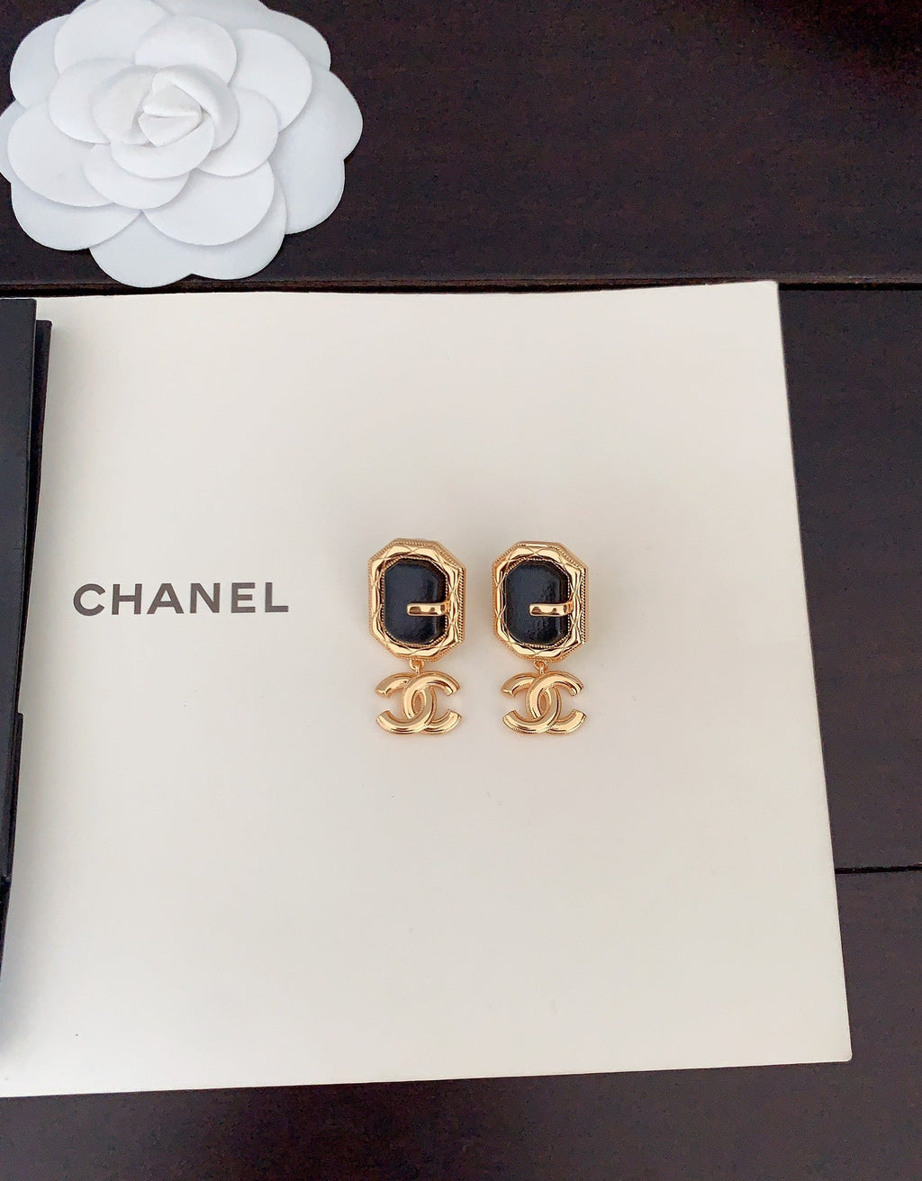 18K  Chanel Pendant Leather Earrings