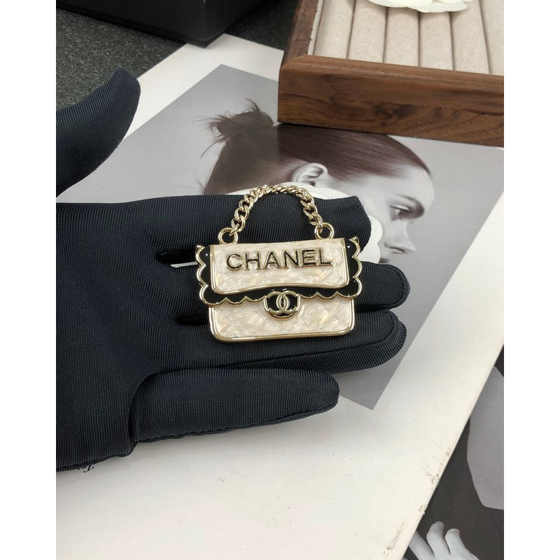 18K  Chanel White Bag Brooch