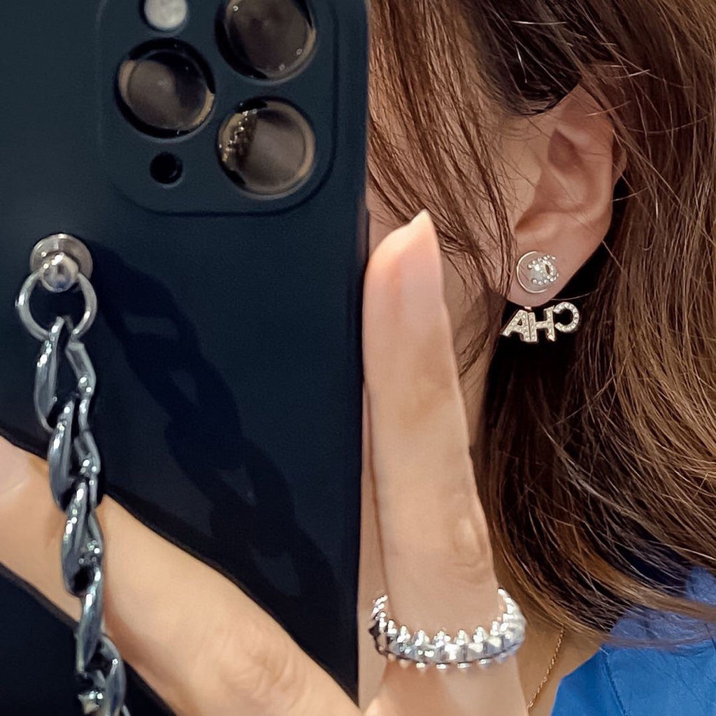 18K  Chanel Diamonds Script Earrings