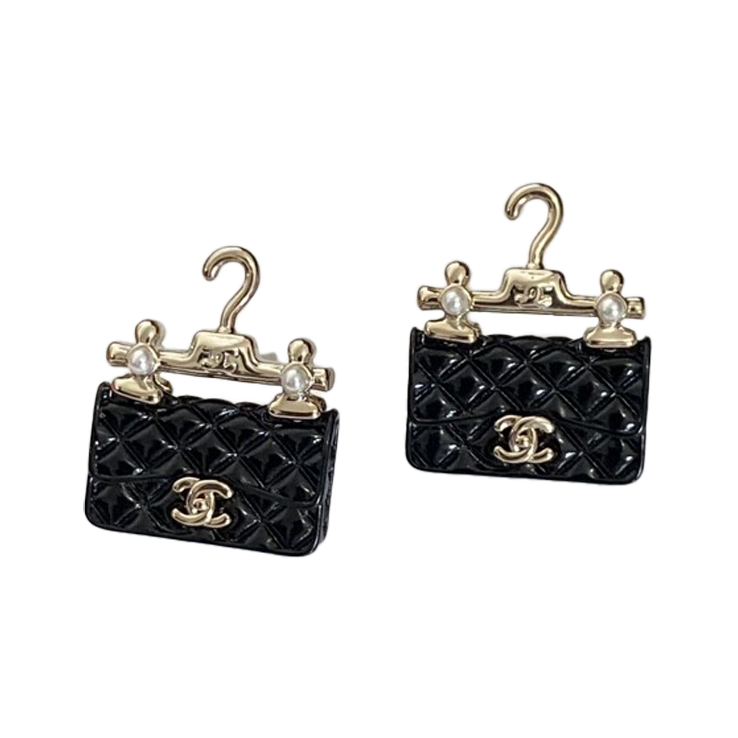 18K  Chanel Classic Bag Pendant Earrings
