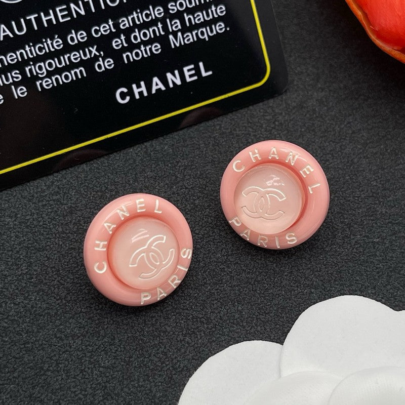 18K  Chanel Pink Round Earrings