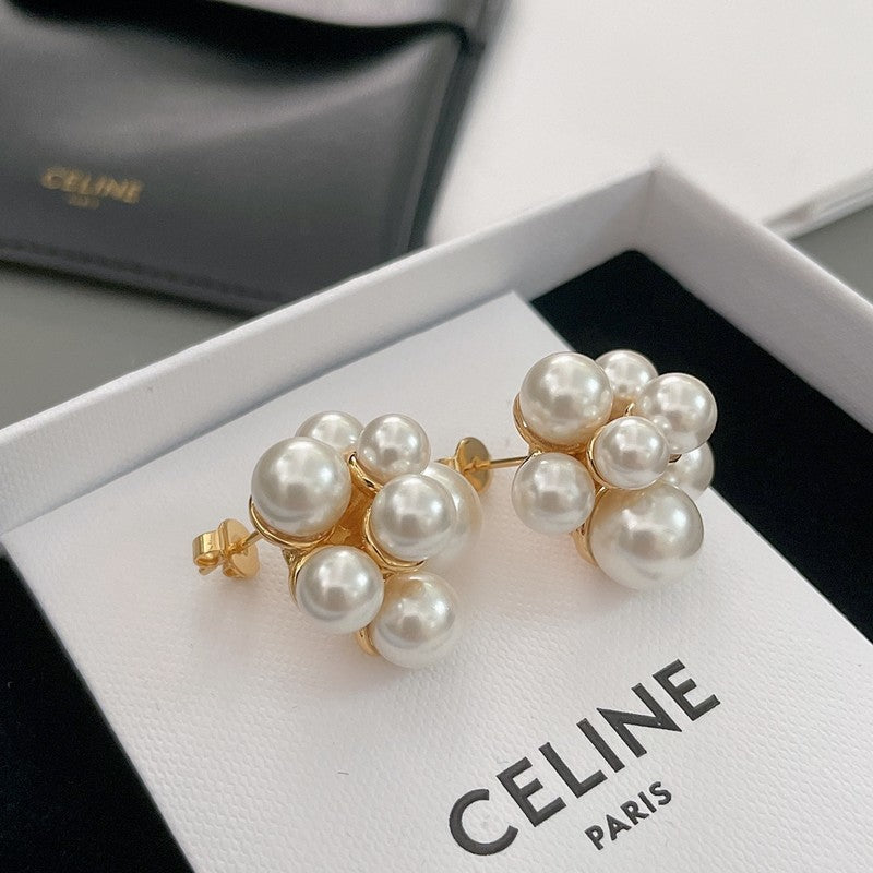 18K Celine Pearls Gold Earrings