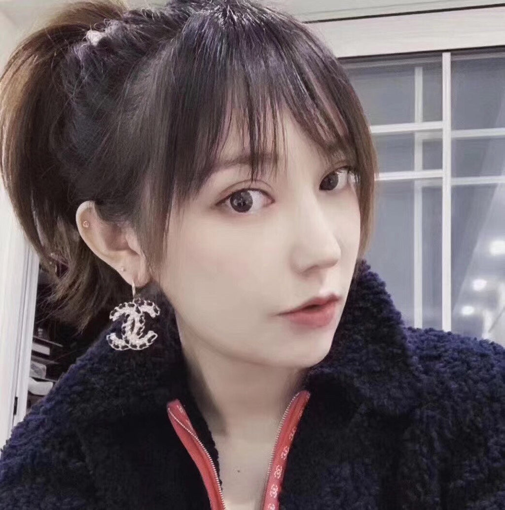 18K  Chanel Pendant Leather Earrings