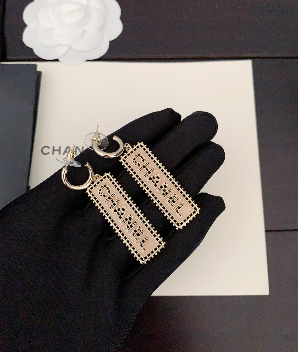 18K  Chanel Typo Drop Earrings