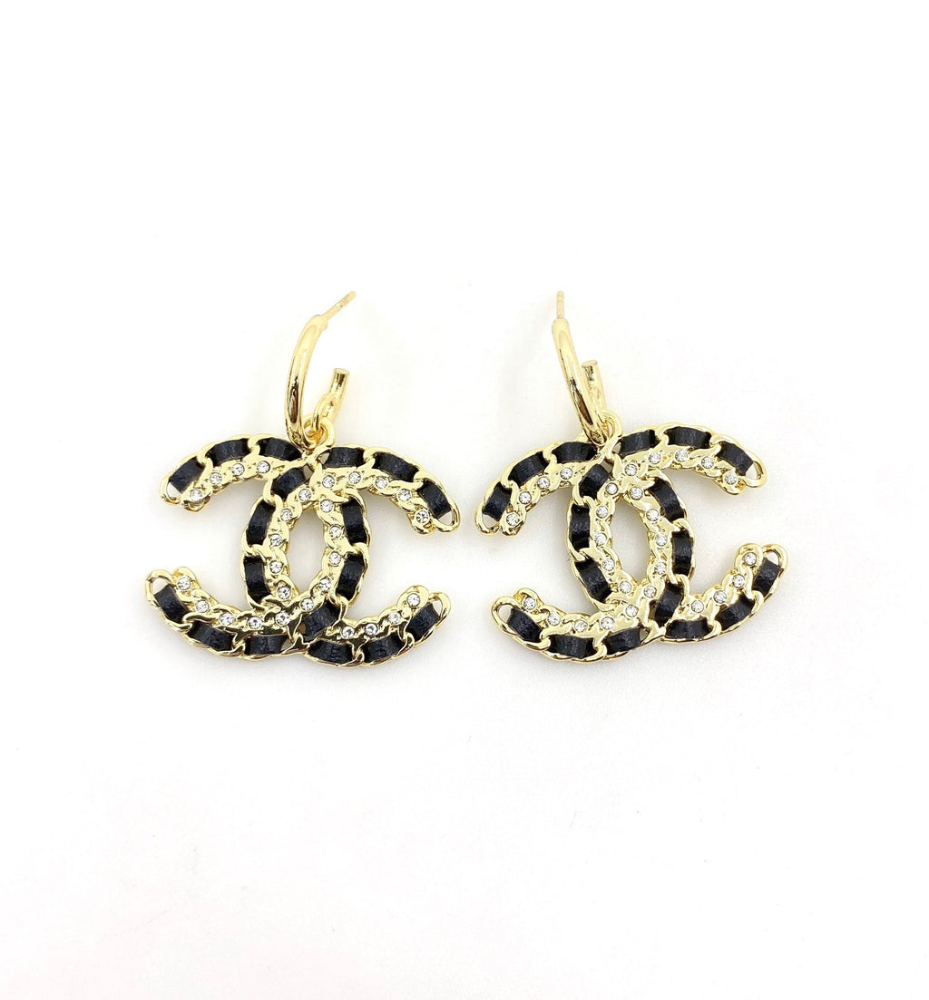 18K  Chanel Pendant Leather Earrings