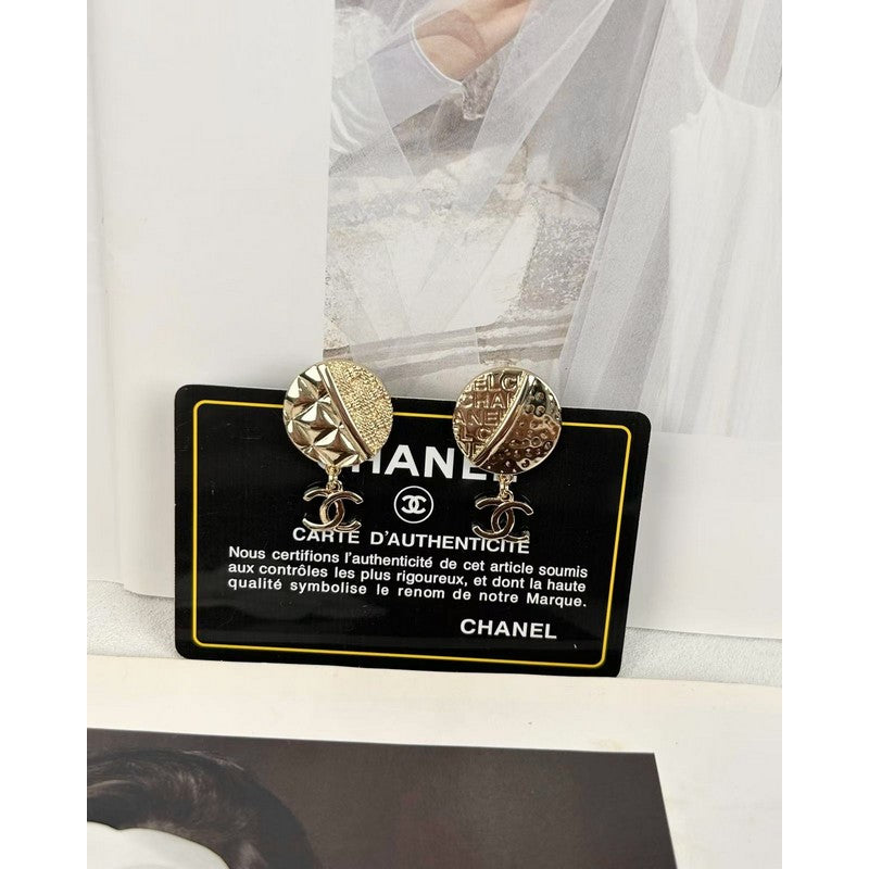 18K  Chanel Gold Round Pendant Earrings