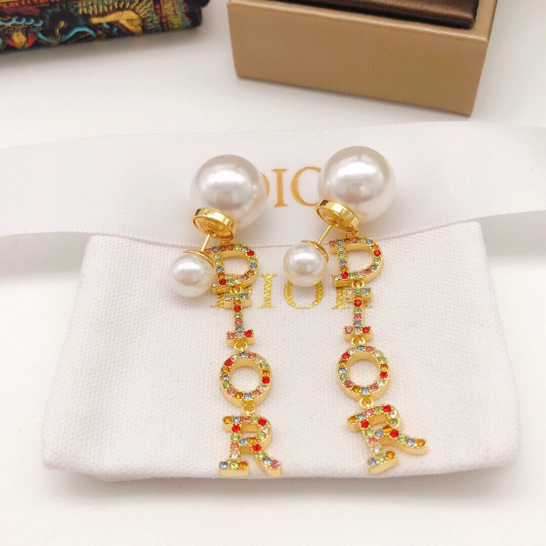 18K Dior Color Crystal Script Earrings