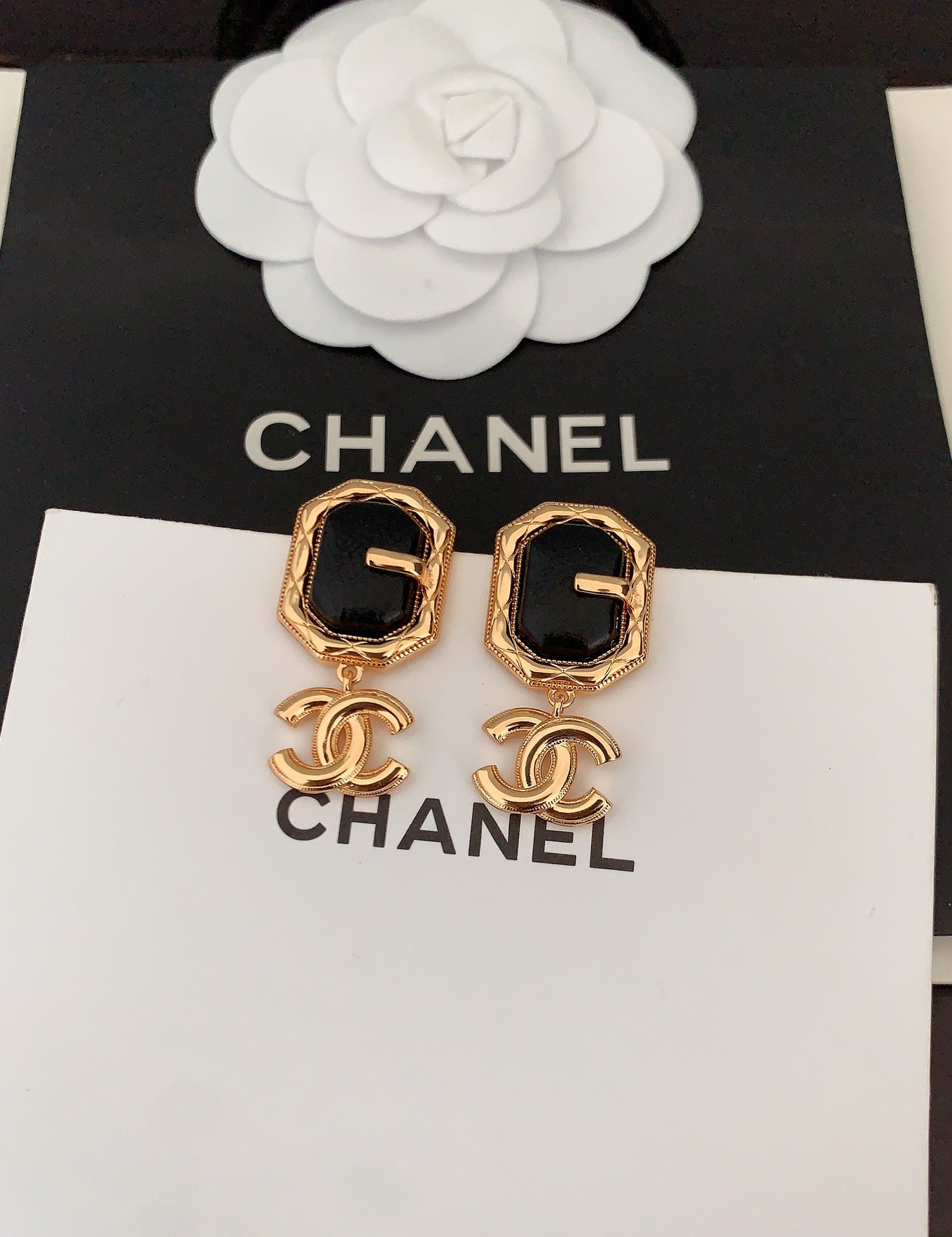 18K  Chanel Pendant Leather Earrings