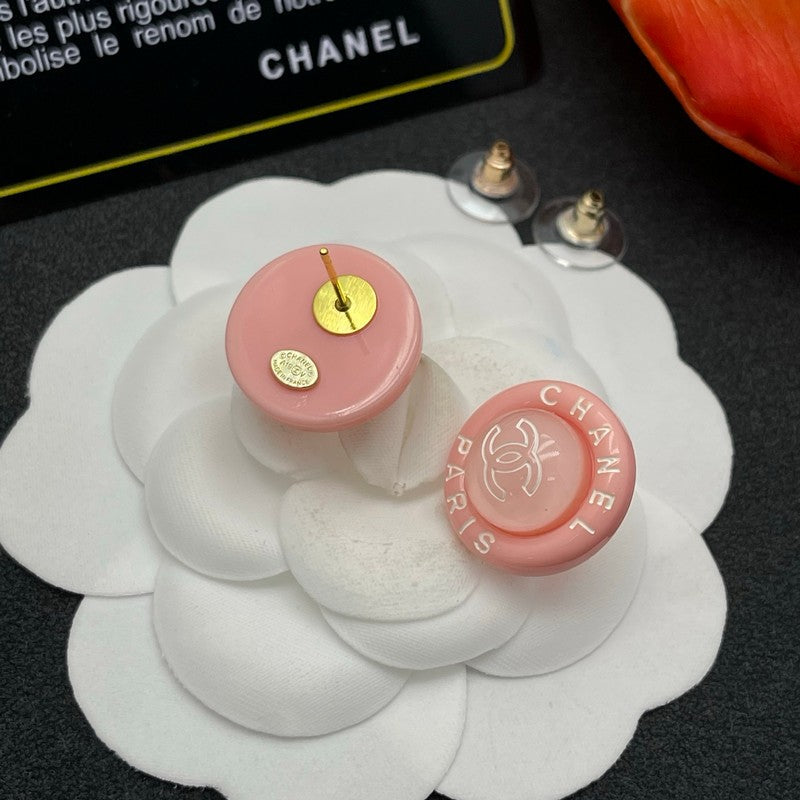 18K  Chanel Pink Round Earrings