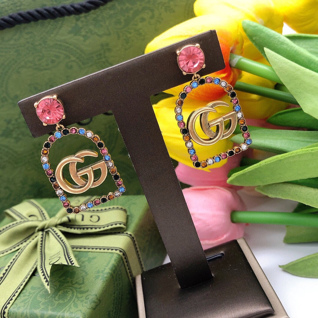 18K Double Gucci Color Crystals Earrings