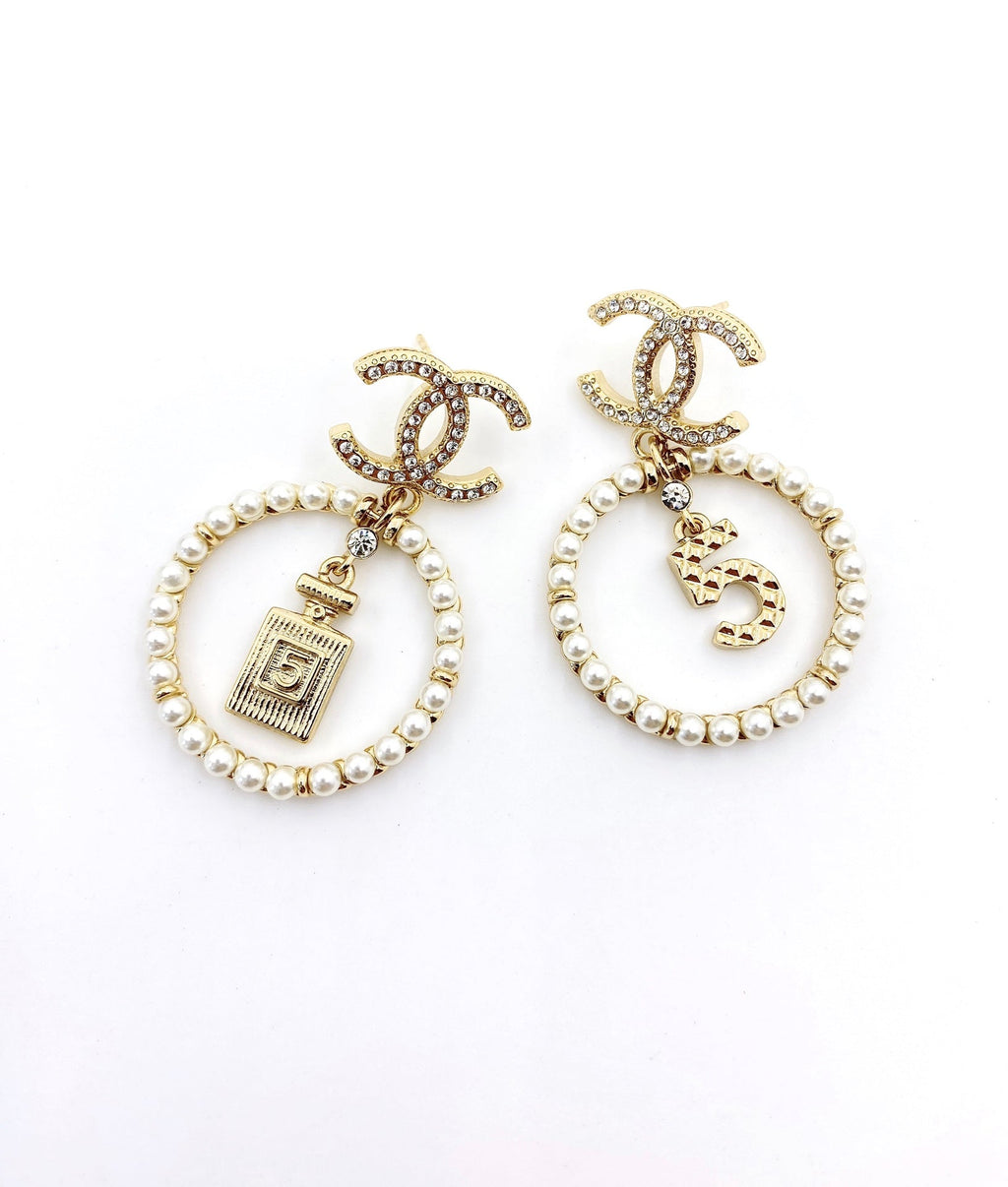 18K  Chanel No5 Perfume Pendant Earrings