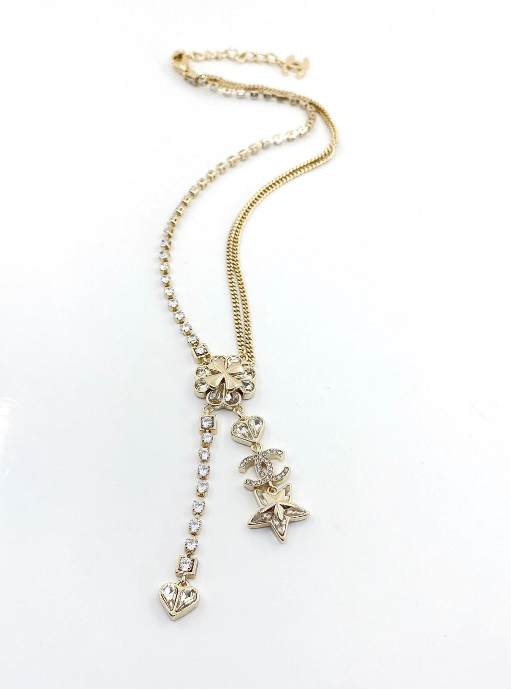 18K  Chanel Heart Crystals Chain Necklace