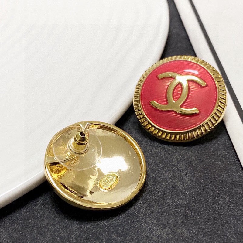 18K  Chanel Red Round Earrings