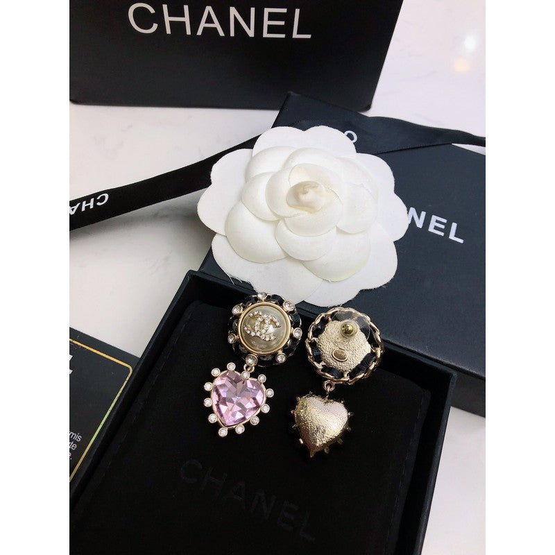 18K  Chanel Heart Pink Crystal Earrings